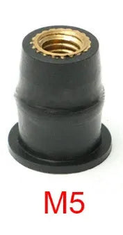 Black rubber motorcycle windscreen fasteners with brass threads in M4 M5 M6 sizes