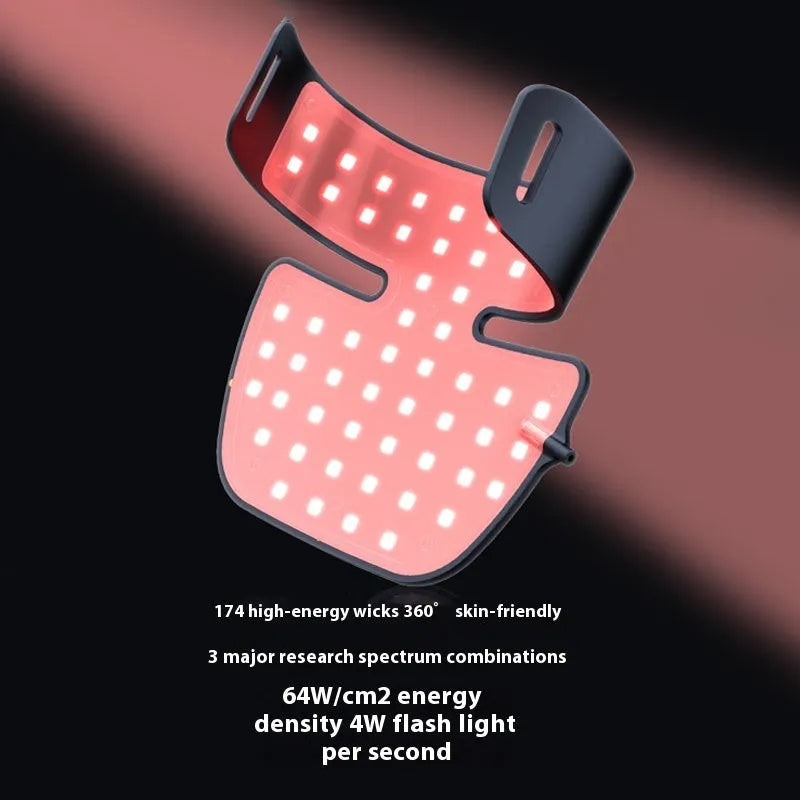 Black LED photon therapy face mask with neck treatment capability and adjustable settings