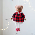 Pair of cartoon plush bear dolls, a princess and a gentleman, wearing cotton suits with a plaid tartan pattern.