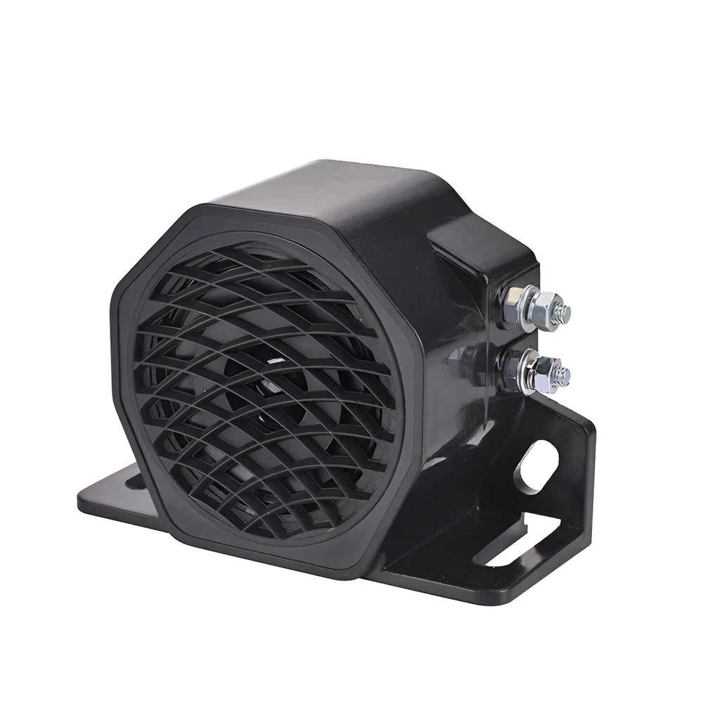 Black GQ-208A 12-80V vehicle reversing horn and buzzer with wire connectors.
