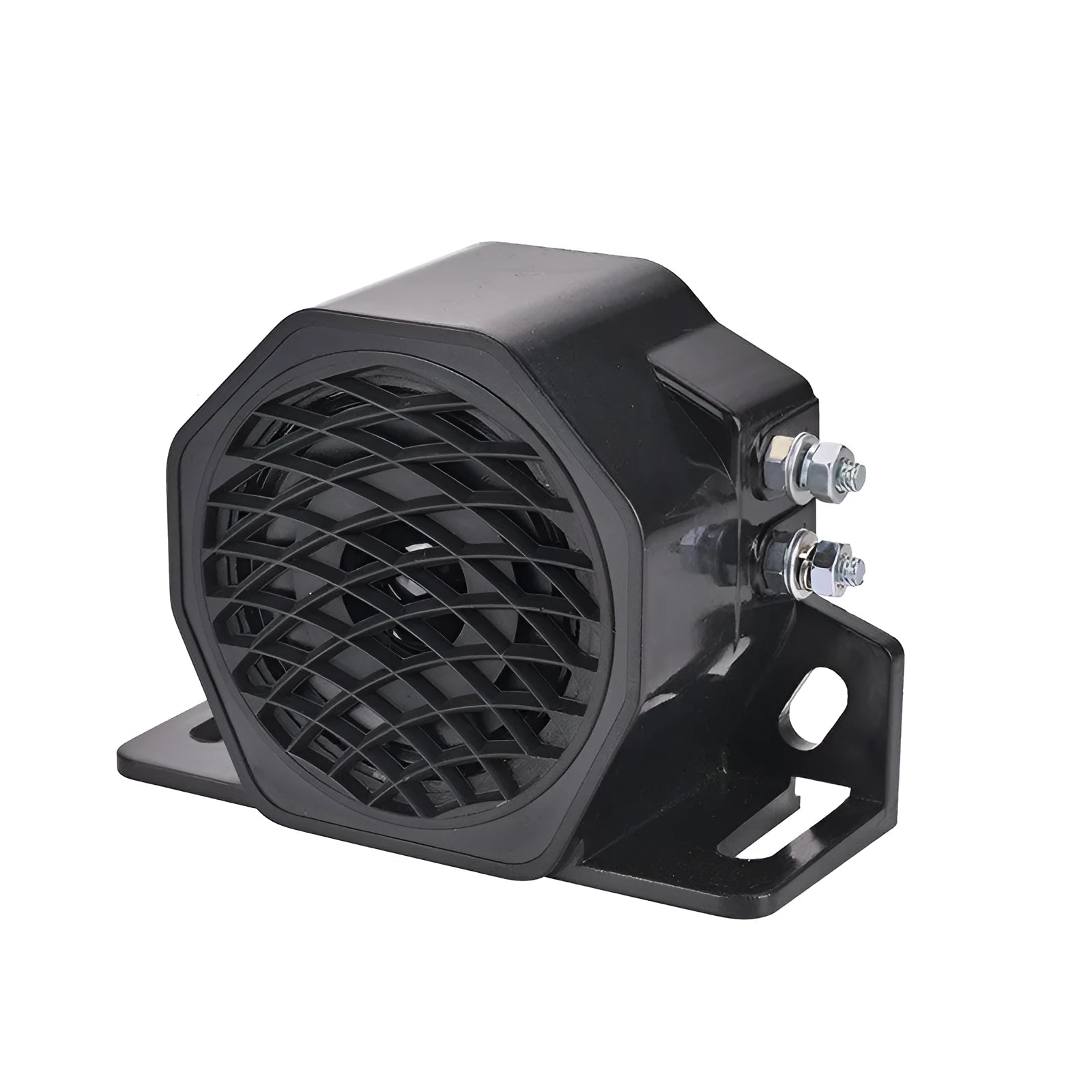 Black GQ-208A 12-80V vehicle reversing horn and buzzer with wire connectors.