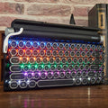 Black retro-style mechanical keyboard with Bluetooth, backlit keys, and metal case