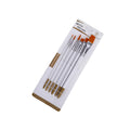 Set of six watercolour acrylic paint brushes with wooden handles and nylon bristles in sizes from 5/0 to 3/4