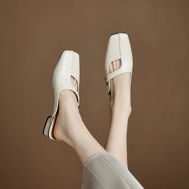Square toe casual slippers with low heel in artificial PU material available in three colours