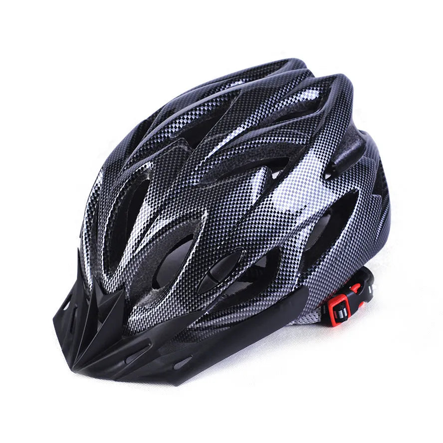 Bicycle helmet with 21 ventilation holes and adjustable fit, side view showing aerodynamic vents and chin strap