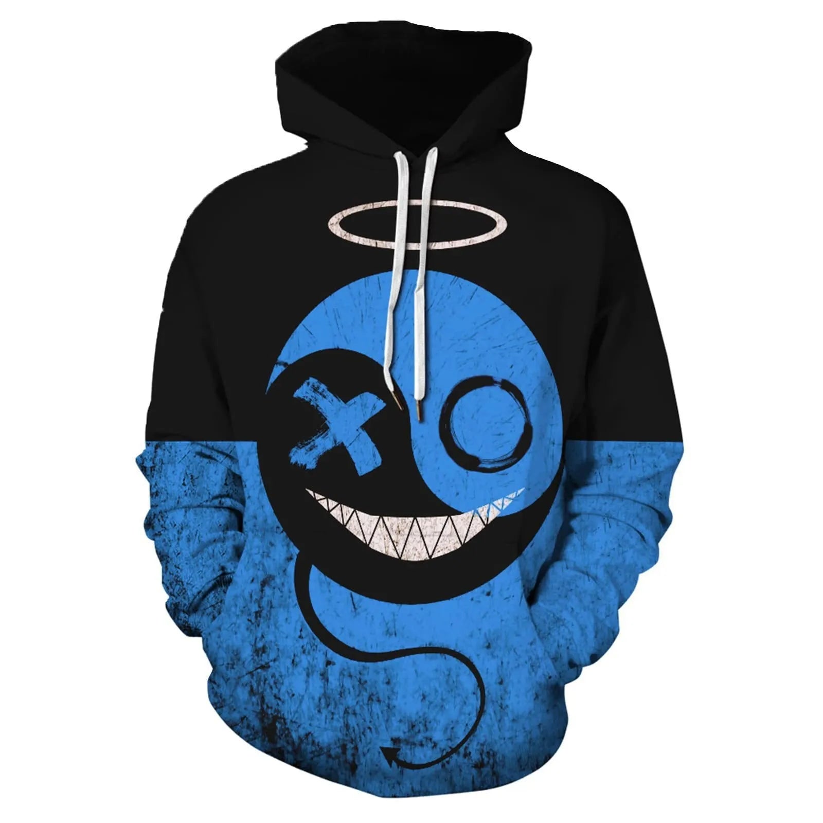 Men's casual all-match 3D digital printed hoodie pullover in polyester fibre, loose fit, long sleeves