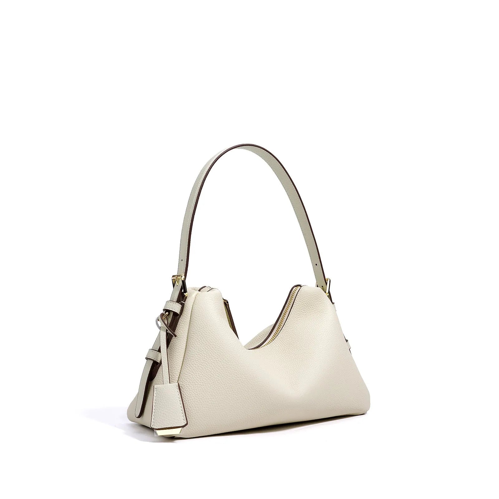 First layer cowhide leather pillow shape handbag in elephant gray with shoulder strap and open outer pocket