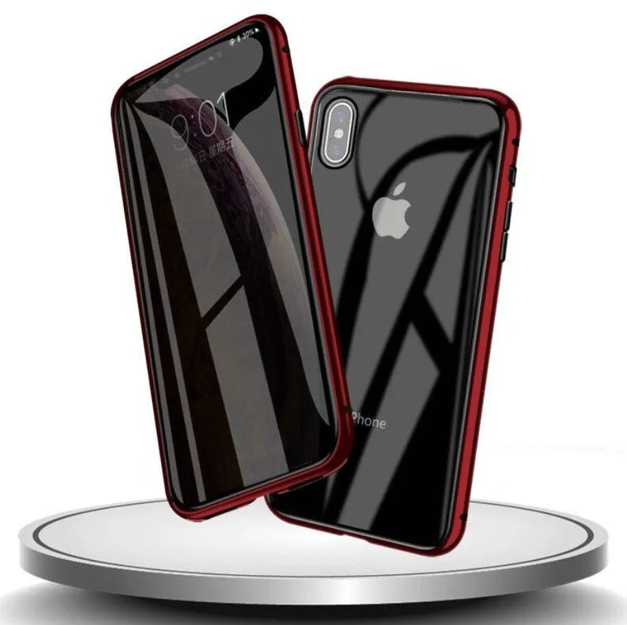Glass anti-spy clamshell case for iPhone in multiple colours showing geometric pattern