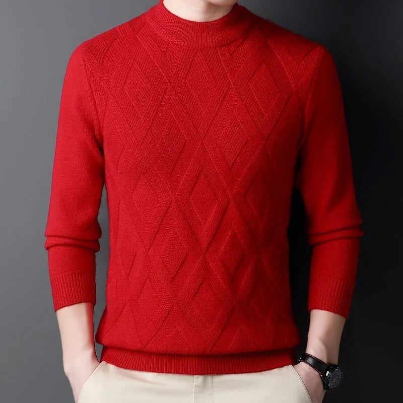 Men's winter thicken thermal wool sweater with diamond jacquard craft in multiple colour options
