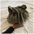 Ultra-light pleated crossbody student cloth bag in green with folding design and phone pocket