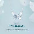 S925 silver butterfly necklace with ice rain pendant on an adjustable 41-50cm O-ring chain.