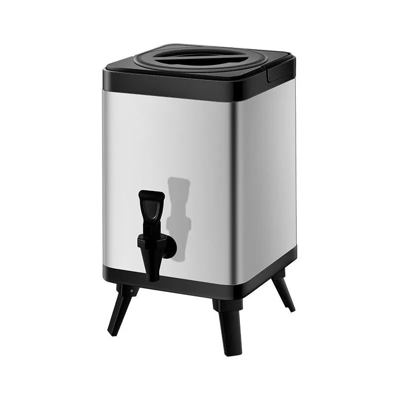 8 litre silver stainless steel square milk tea bucket with lock mechanism for commercial beverage storage