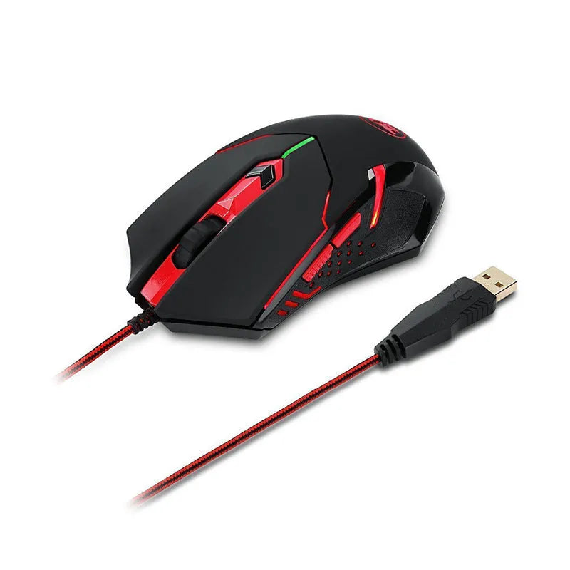 Black and red USB wired optical gaming mouse with 2000 DPI resolution and six buttons