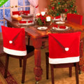 Christmas chair cover set showing Santa Claus, Snowman and Santa hat designs on standard dining chairs
