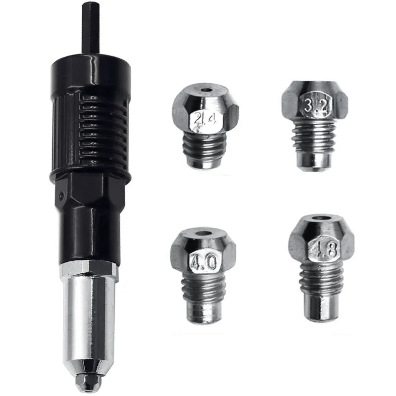 Black electric drill rivet gun with alloy steel head and 173mm length for metal working