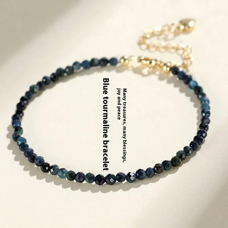 3mm blue tourmaline beaded bracelet with spacer bead design for women