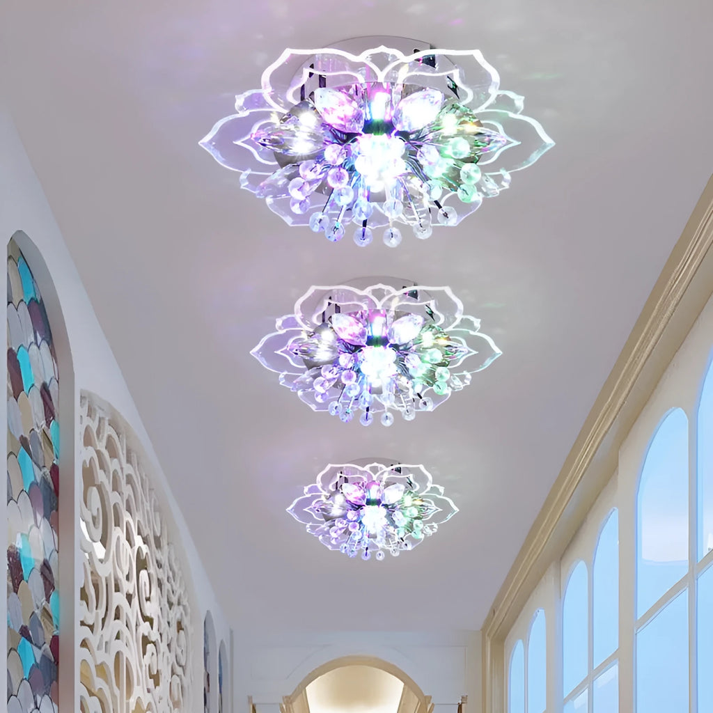 Modern crystal ceiling lamp with flower-shaped shade and LED lighting