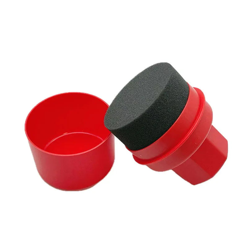 Car tyre polishing sponge brush with protective lid showing 85x120mm size and sponge texture