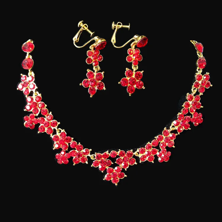 Korean crystal necklace and earrings bridal set in four colour variants