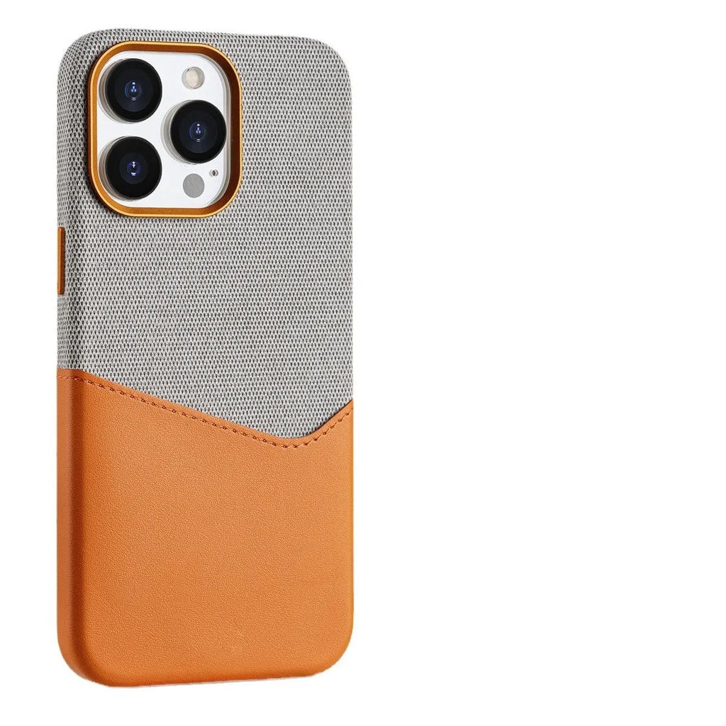 Leather magnetic card phone case for iPhone in black with colour-matching design and card slot visible