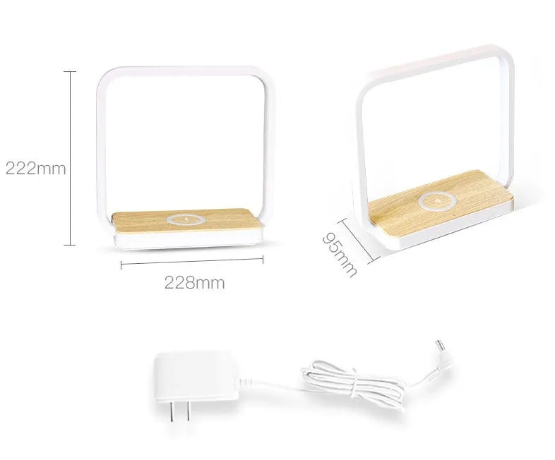 White plastic touch control LED lamp compatible with iPhone on a nightstand