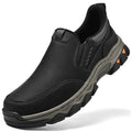 Men's casual flat heel shoes with round toe and rubber sole in black, brown, or grey