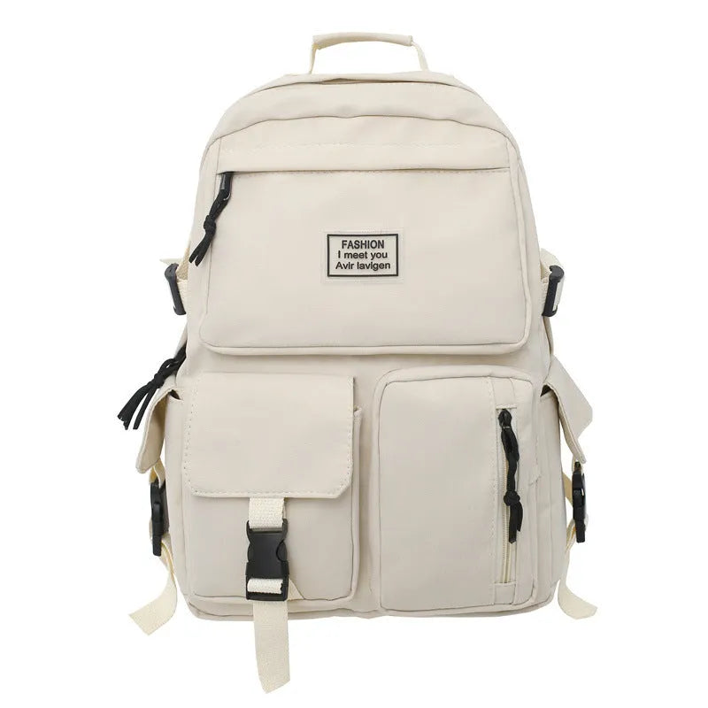 Black nylon student backpack with laptop compartment and front pocket