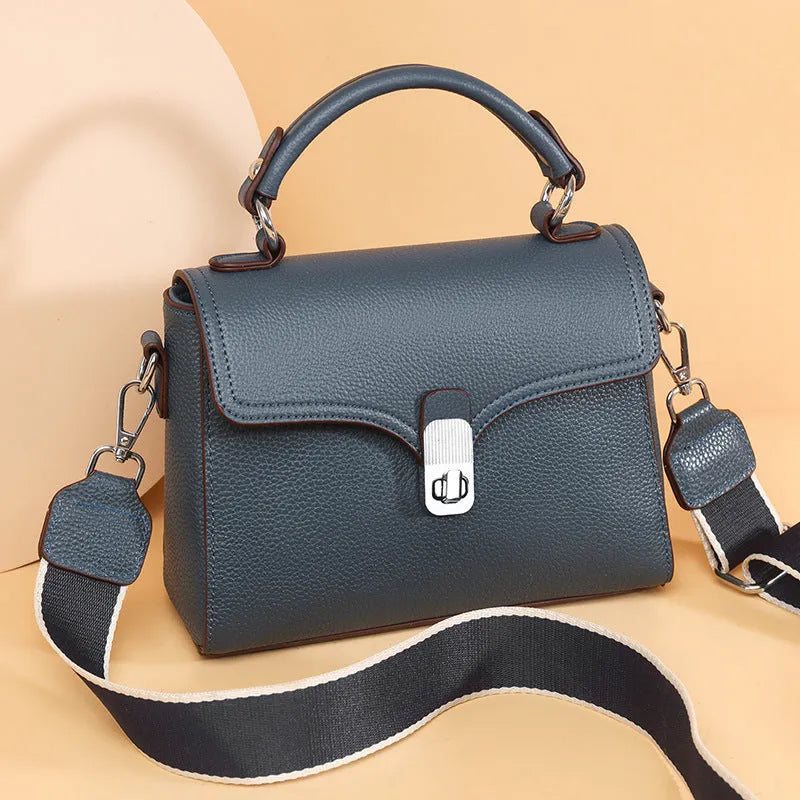 Korean commuter women's cross-body bag genuine leather oval shape sandwich pocket 21x18x9cm