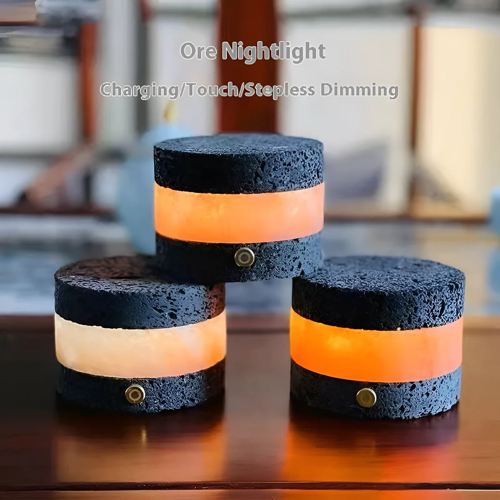 Compact volcanic rock USB night lamp with touch controls and essential oil diffuser