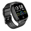 Black GPS tracker smartwatch with 1.54-inch touch screen displaying health metrics and SOS function