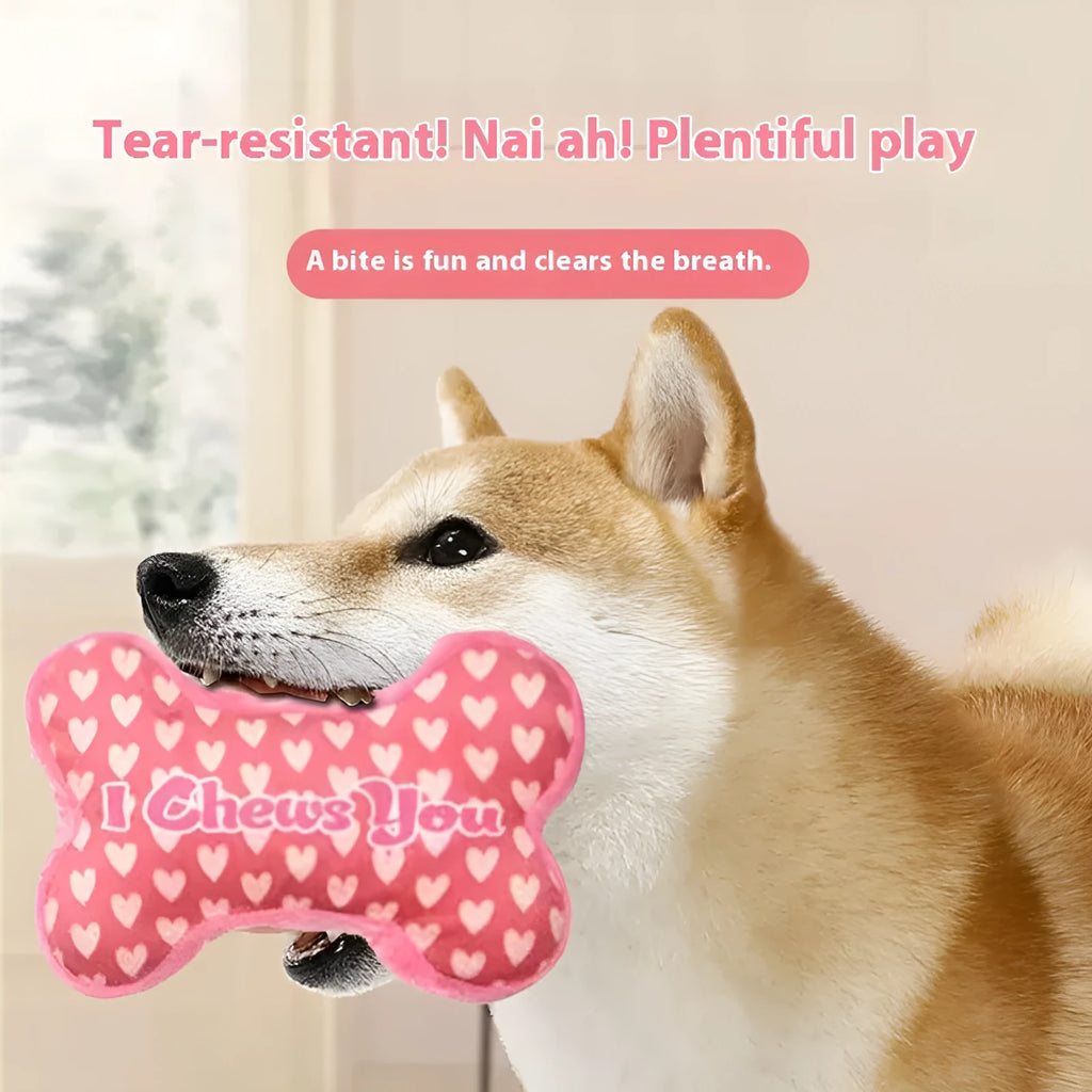 Dog plush tooth cleaning toy in bone powder colour with bite-resistant construction