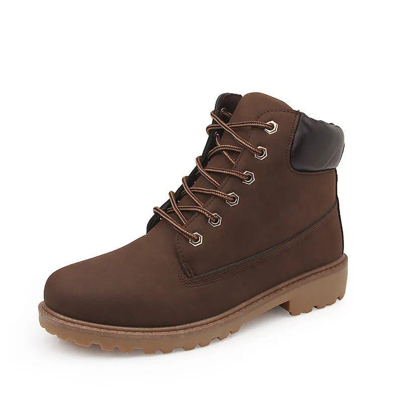 Men's pink Martin boots with velvet lining, flat bottom and lace-up front design