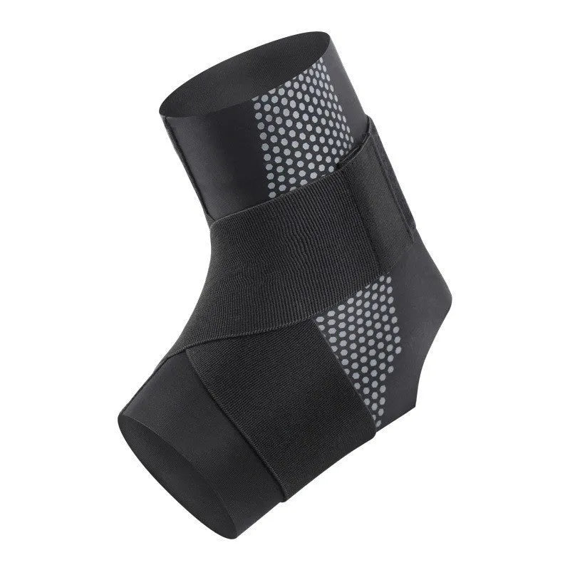 A black Lycra cloth ankle support brace for adults, laid flat to show its sleeve design.