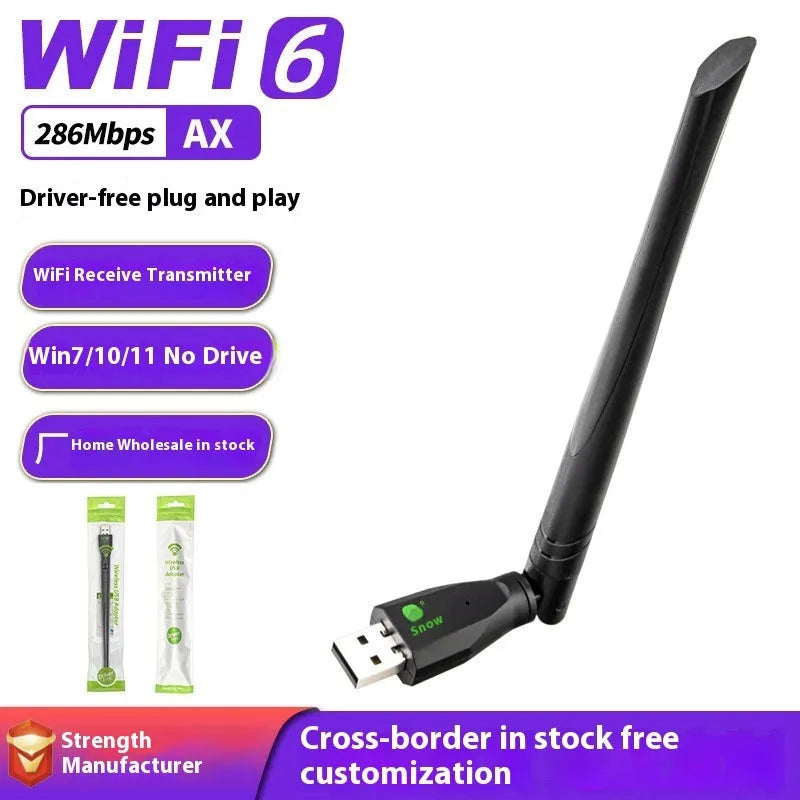 Black USB WiFi 6 wireless network card for desktop and laptop computers