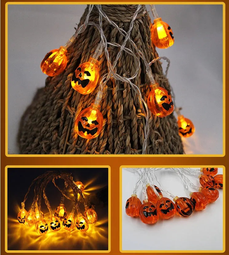 Halloween LED string lights with pumpkin, ghost and bat figurines on 1.2 metre waterproof battery-powered string