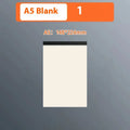 Set of A5, B5, and A4 writing pads showing blank, grid, and horizontal line page styles.