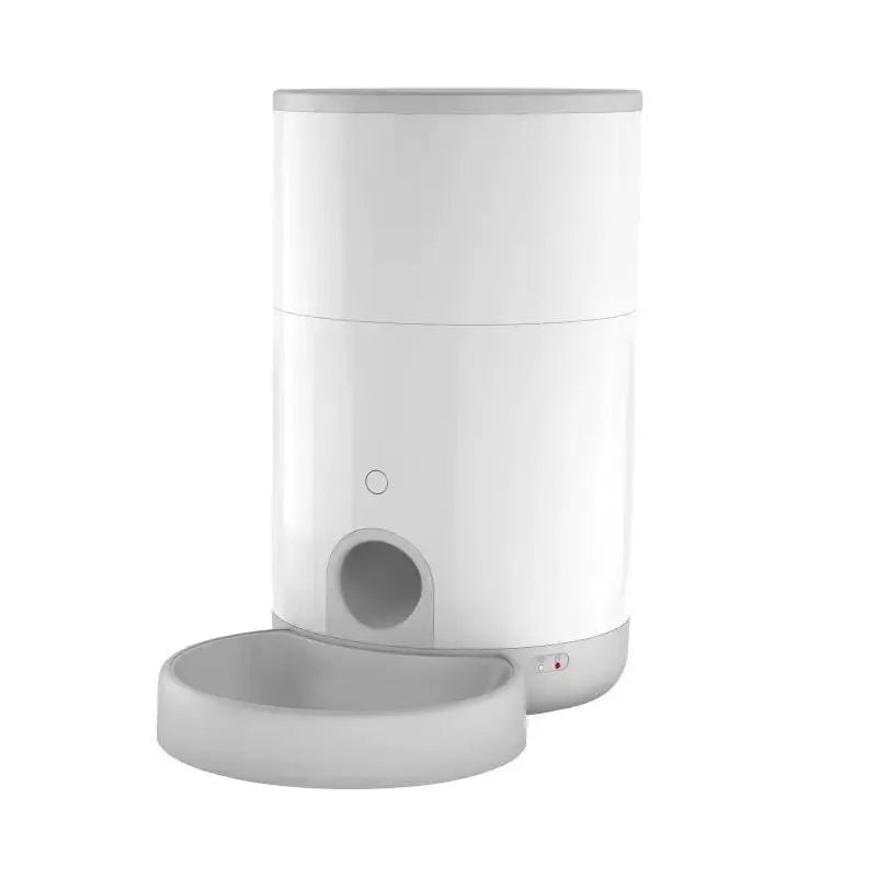 White mini automatic pet feeder with stainless steel basin for cats and dogs timing control