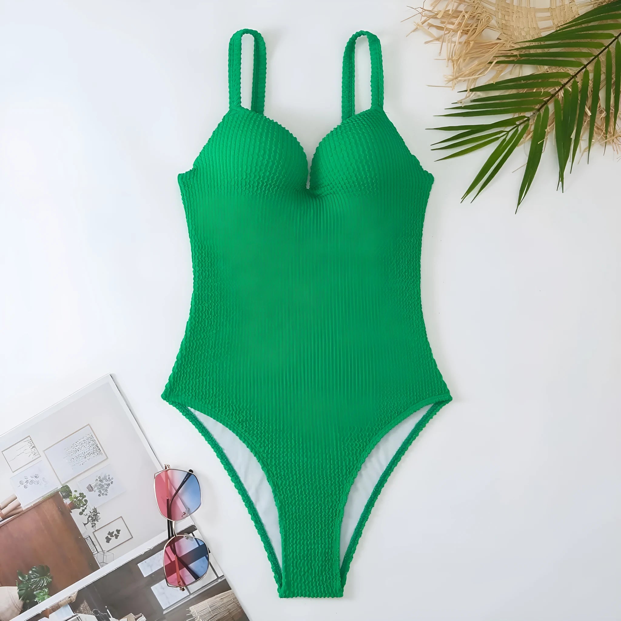 Women's one-piece swimsuit in sunken stripe design with sleeveless cut for swimming