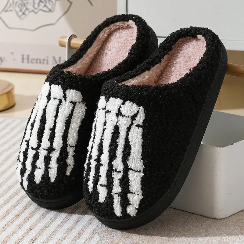 Halloween cartoon ghost hand thermal cotton slippers with suede upper and rubber non-slip sole indoor footwear