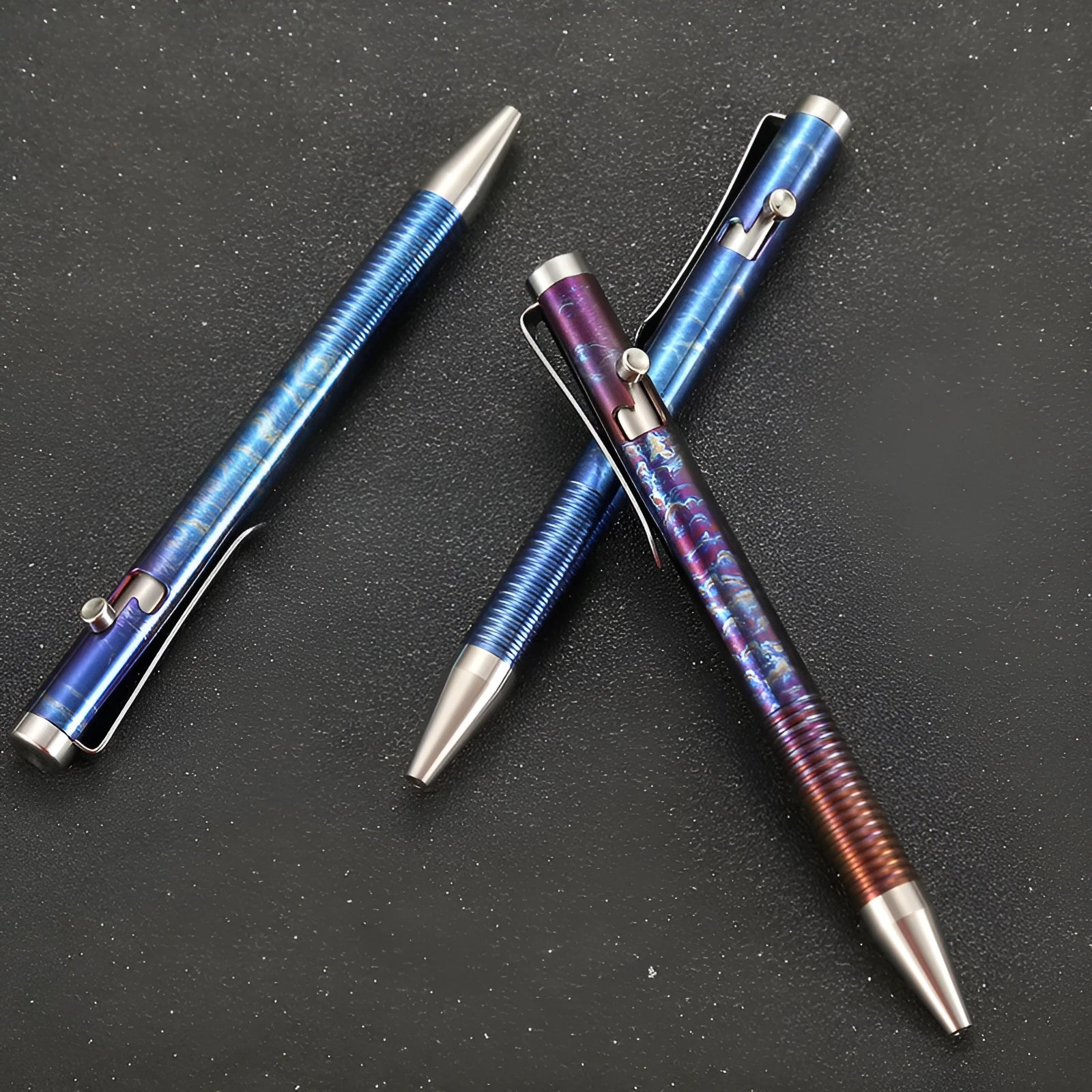 Titanium alloy magic colour gun bolt handle ball pen showing mechanical design details