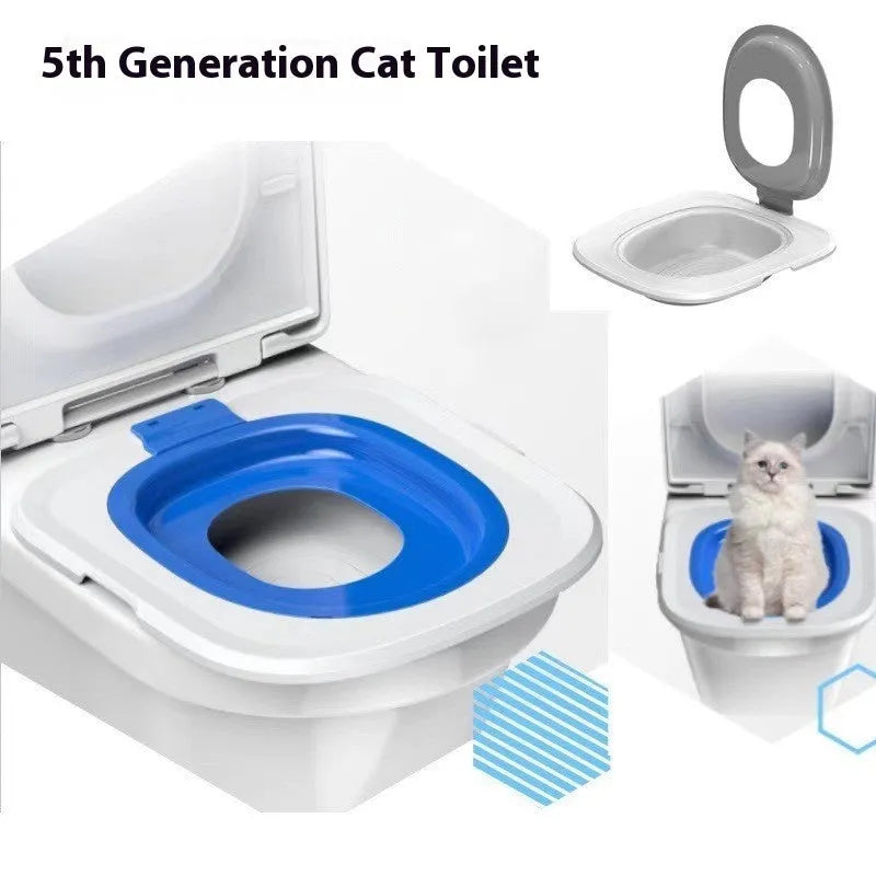 Fifth generation cat toilet trainer in grey colour showing new shape design for litter containment