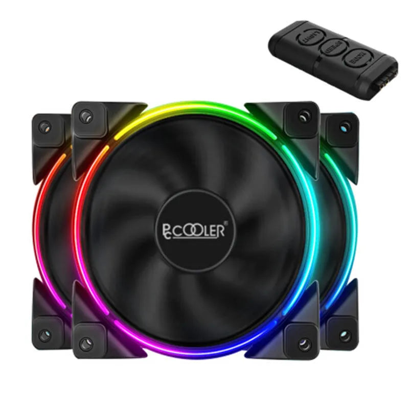 Three black 120mm RGB computer case cooling fans with fan blades and square frame.
