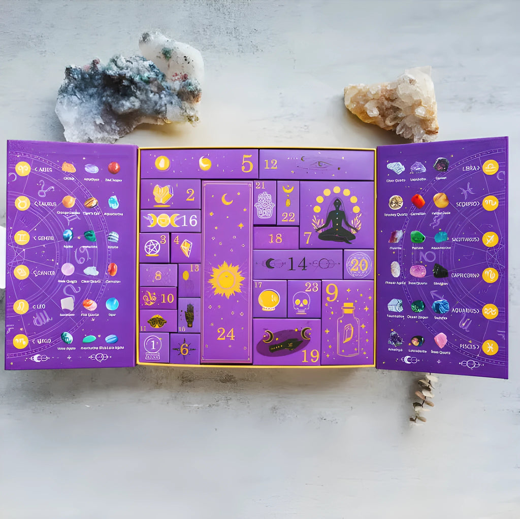 Halloween countdown gift box with crystal decoration, cardboard construction.
