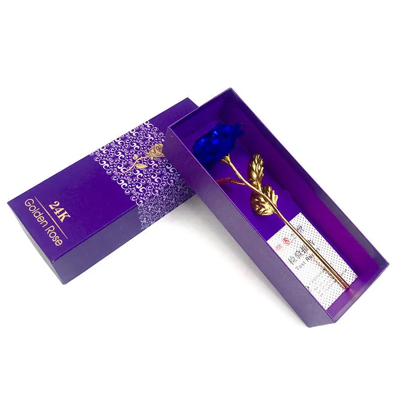 24K luminous colour gold rose flower set in gift box with tote bag