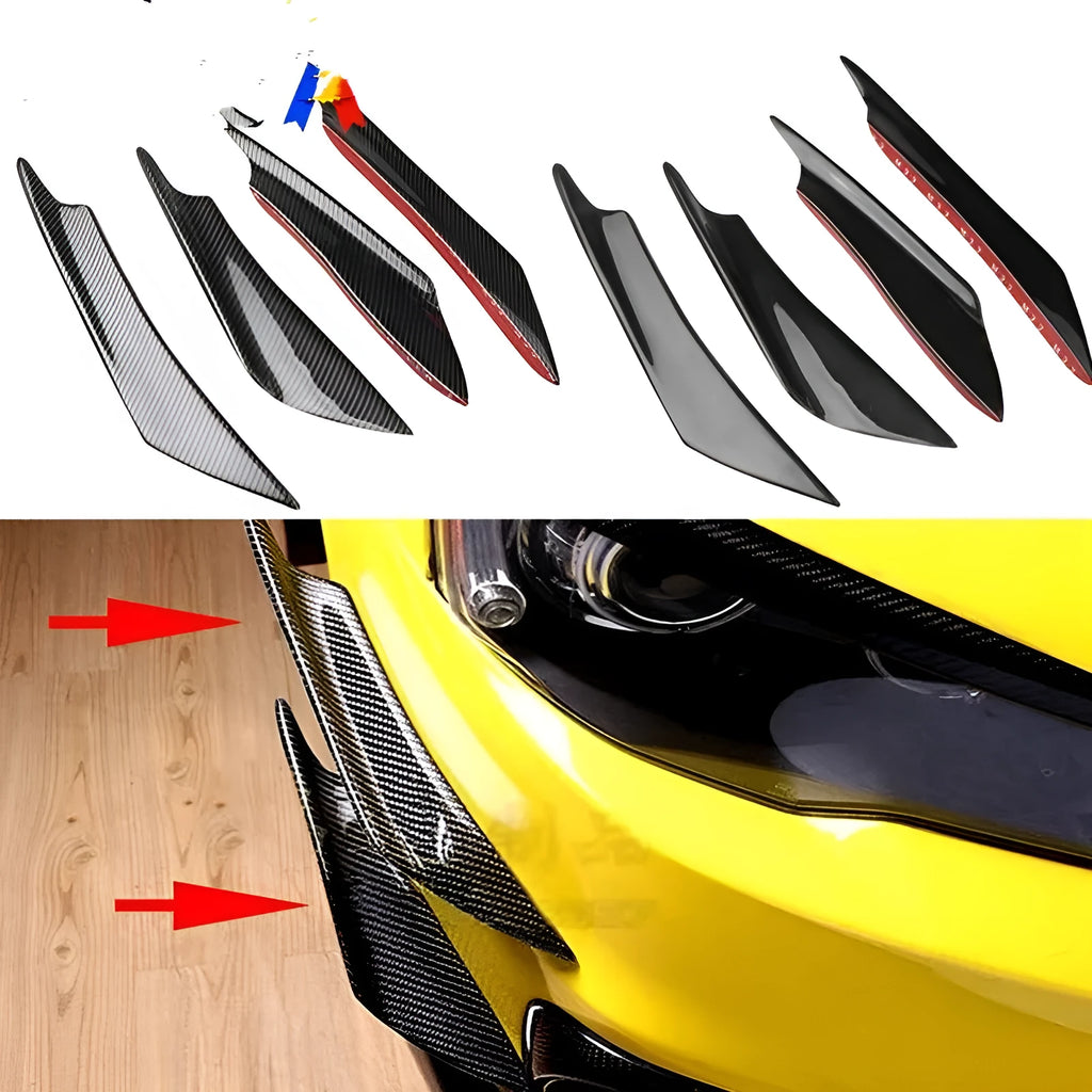 Set of four ABS plastic bumper blades for car styling in carbon fibre finish