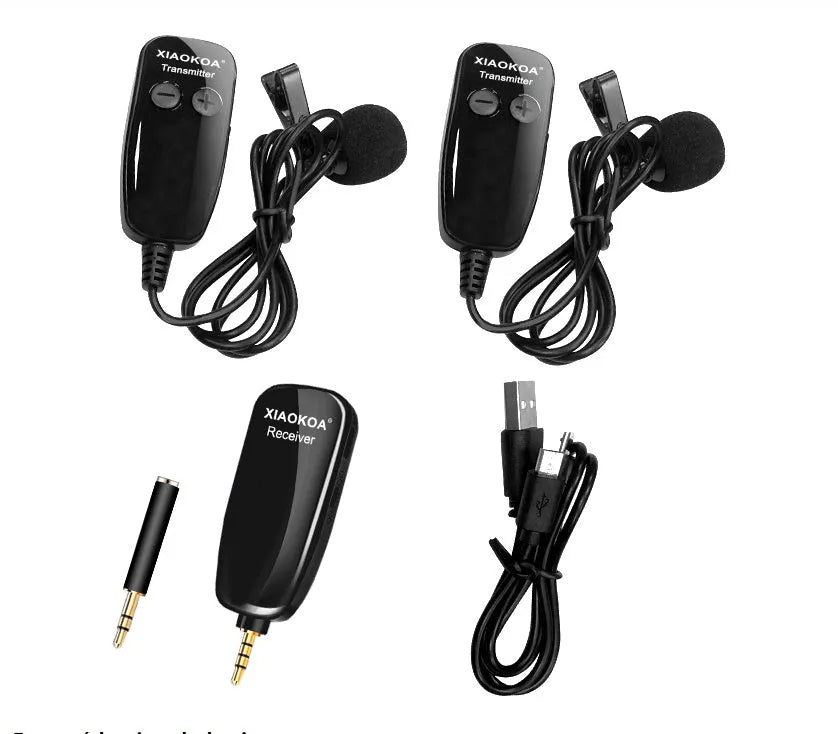 Black omnidirectional lavalier lapel microphone with 3.5mm plug and APS cable for mobile phones