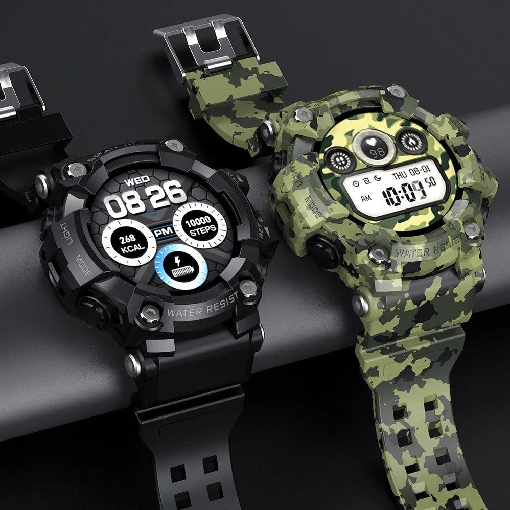 T6 tactical rugged smart watch with 1.3 inch screen in black or green colour on wrist