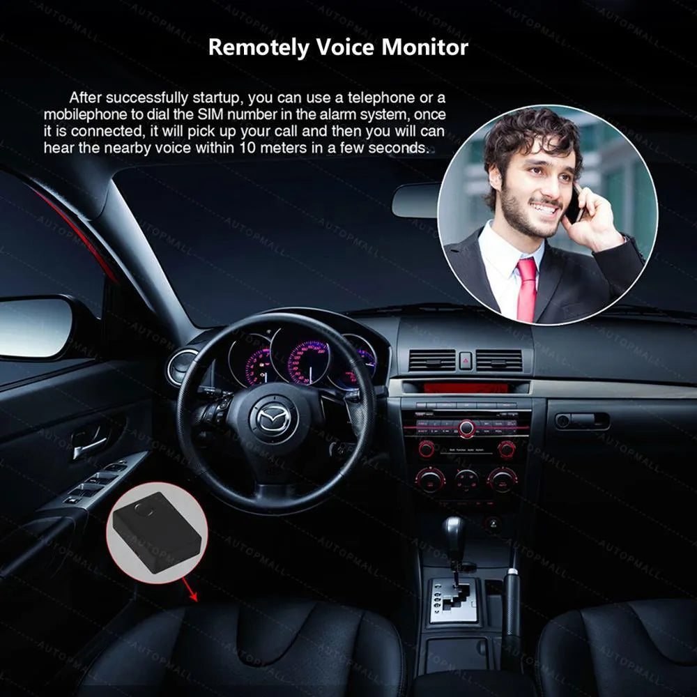 Black N9 mini X009 car alarm and GPS tracker device for remote start.