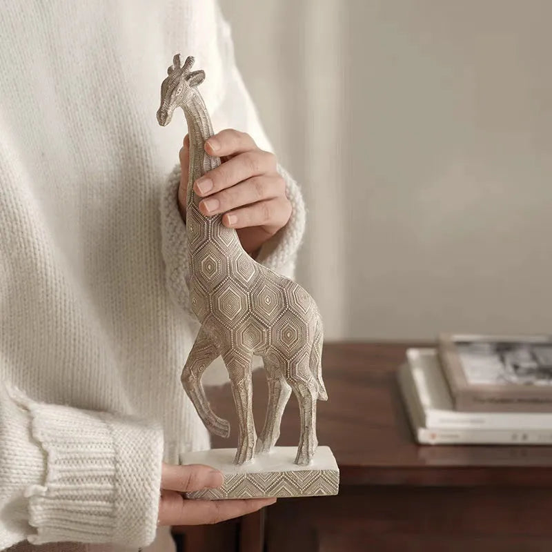 Wood colour giraffe resin sculpture decoration measuring 30.5cm tall