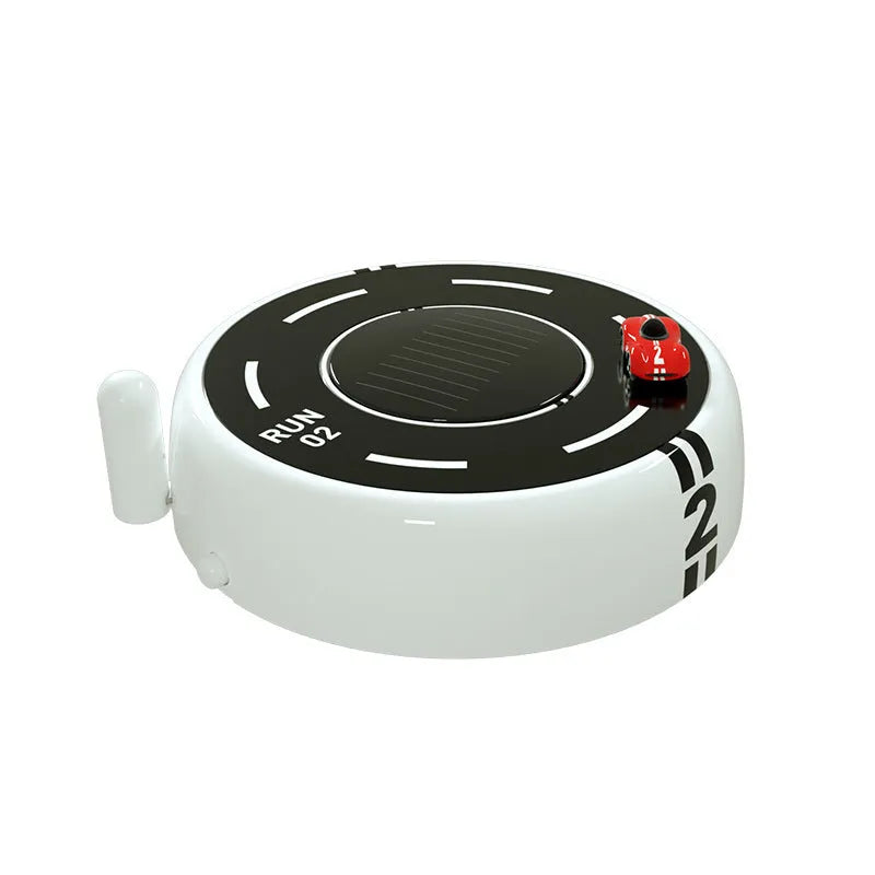 Solar-powered round car air freshener decorative device in black, red or white colour